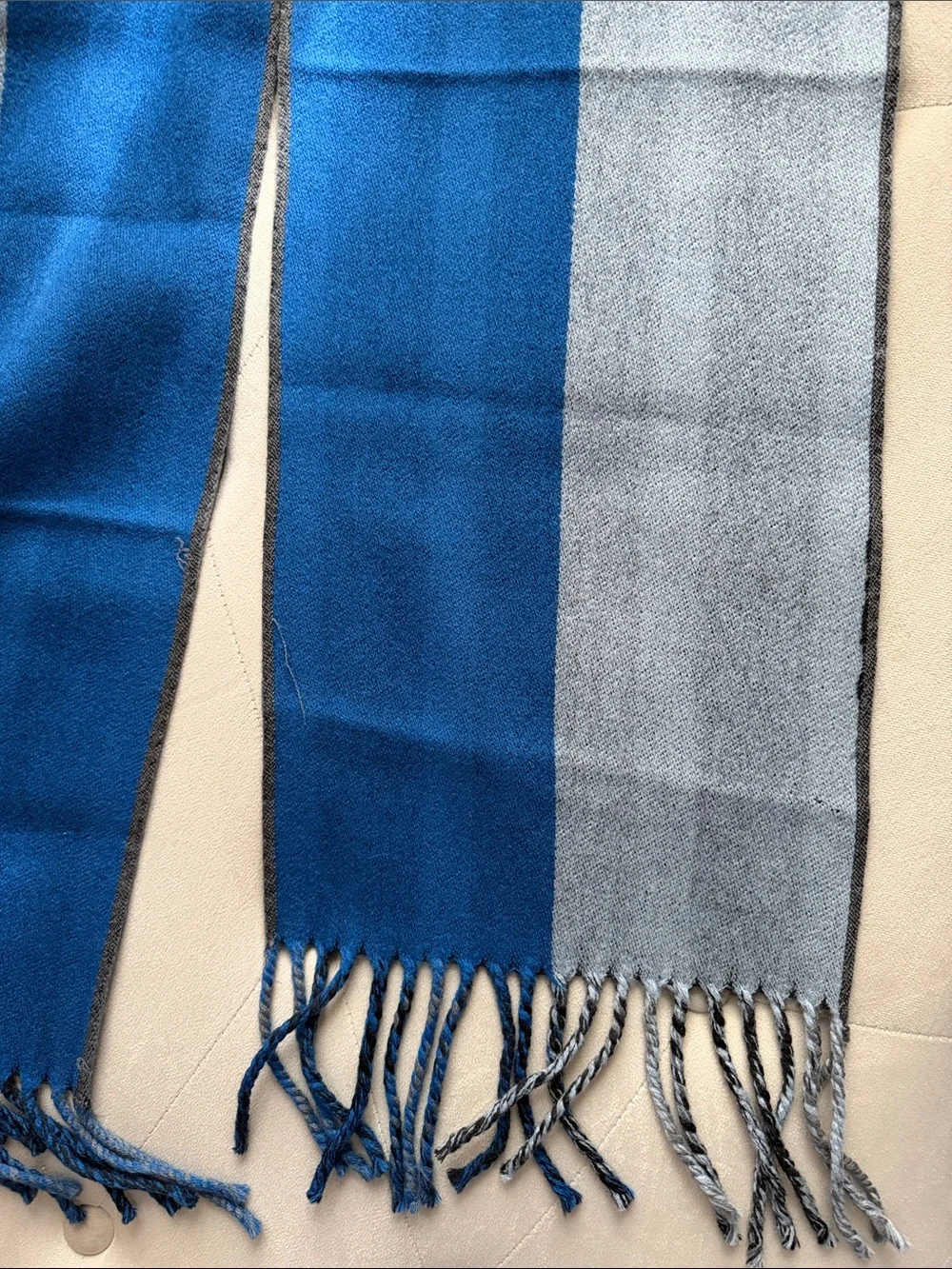 Coach wool silk cashmere Striped Scarf in Blue, Gray & Black